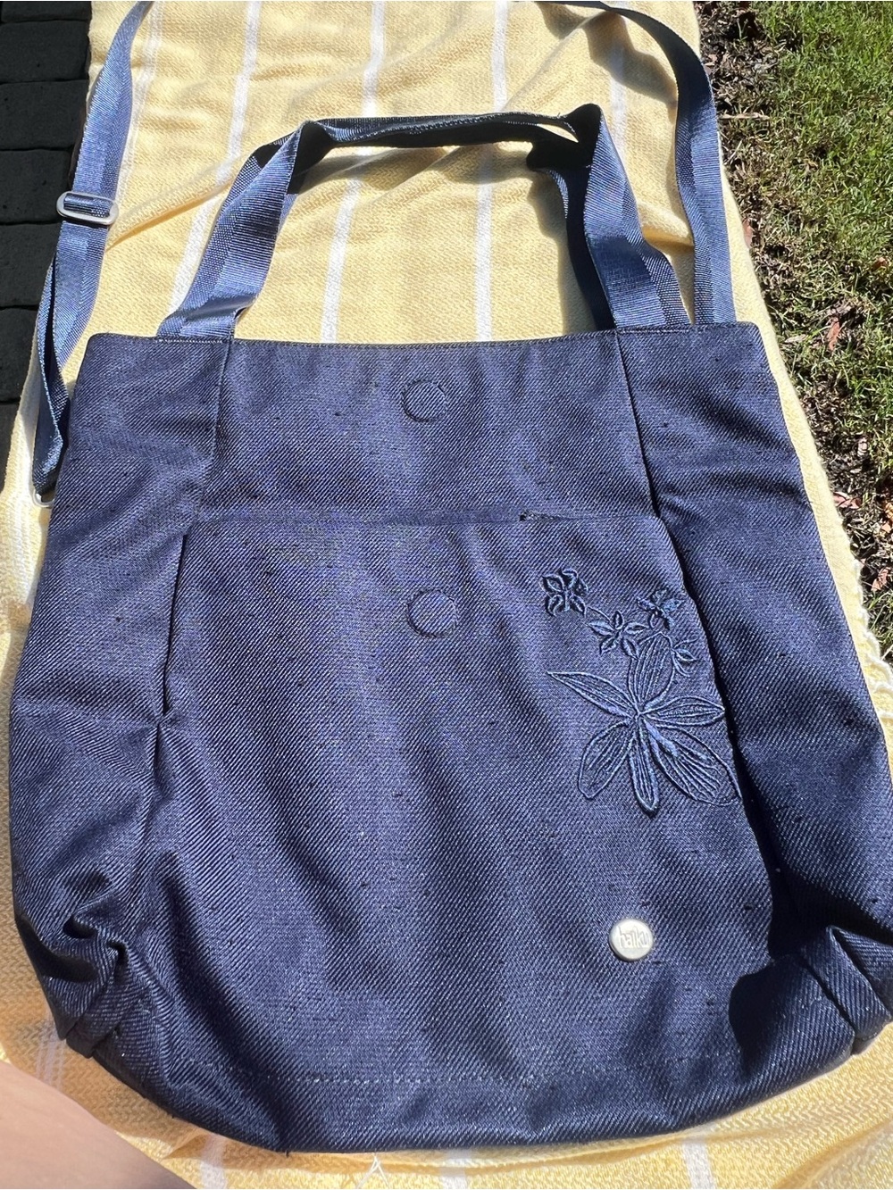 Haiku Navy Embroidered Canvas Tote Bag